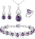 BriLove Wedding Jewelry Set for Women Bride Bridesmaid, Gorgeous Cubic Zirconia Teardrop Necklace Earrings Bracelet Adjustable Ring Jewelry Gift for Birthday/Anniversary/Mother’s Day