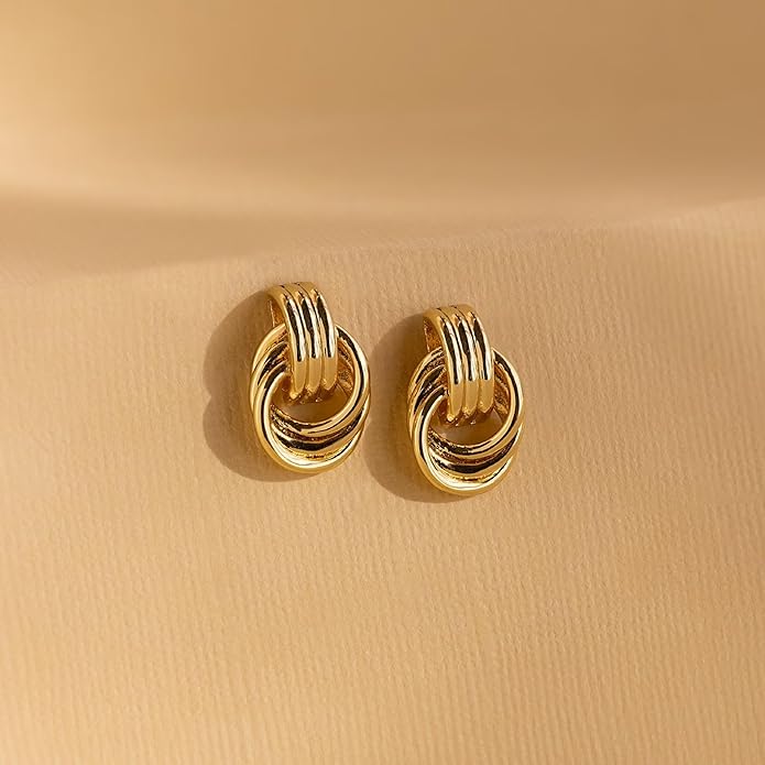 Gold Knot Earrings for Women Trendy Stud Earrings Chunky Statement Drop Dangle Earrings Lightweight Hypoallergenic Jewelry Women Christmas Gifts