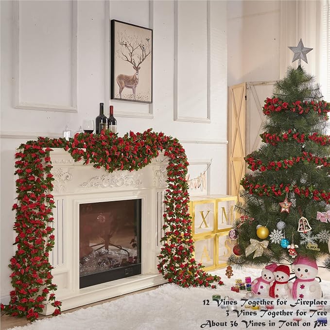 6Pcs x 8.2FT Artificial Flower Garland Floral Rose Vine Decor, Hanging Faux - Image 3