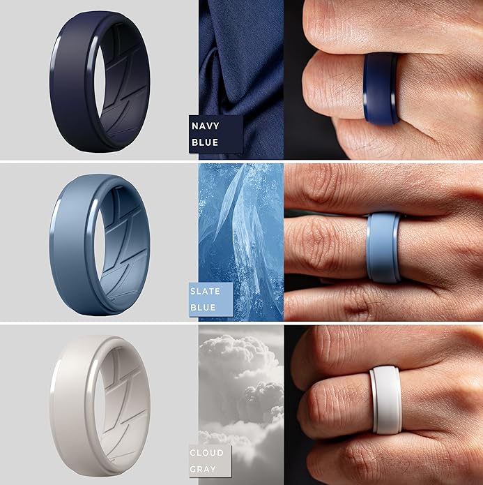 ThunderFit Men's Silicone Rings 10mm Wide 2.5mm Thick Rubber Bands, Breathable, Variety Multipack 1-10
