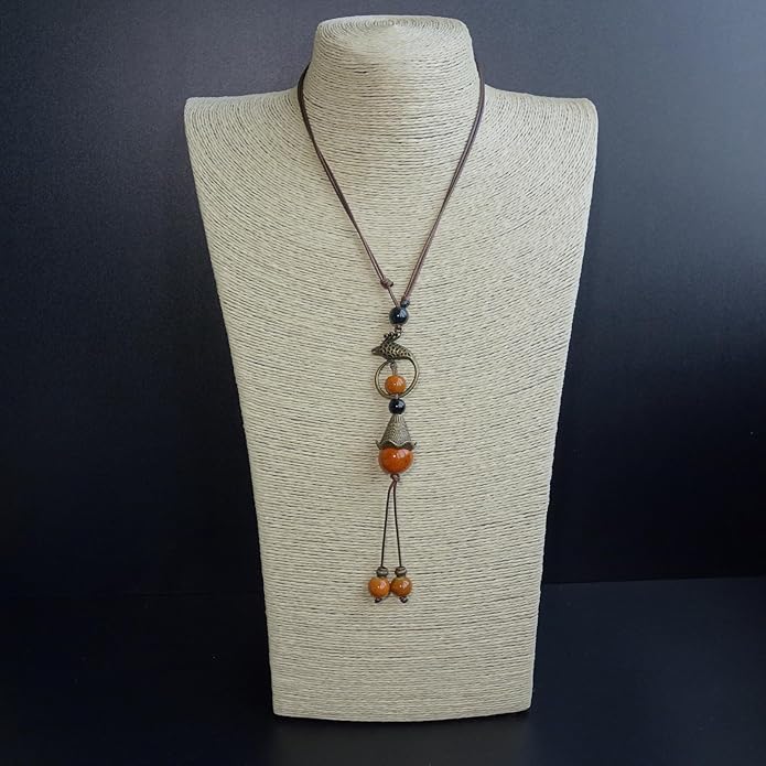 Boho Style Colorful Ceramic Bead Strand Necklace Adjustable Bohemian Jewelry Gift for Women, Fashion Clothing Matching Necklace