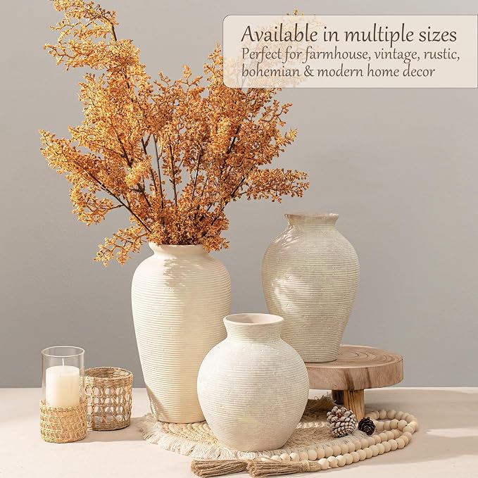 7.48 Inch Vintage Ceramic Flower Vase, Rustic Farmhouse Vase - Image 7