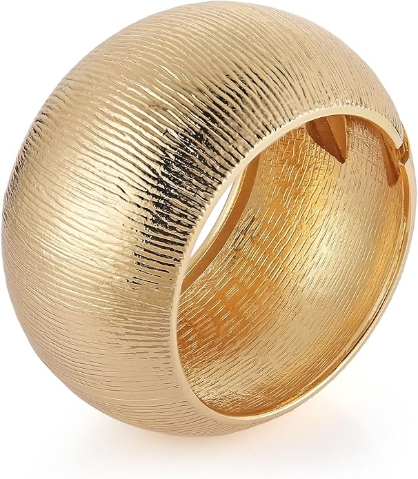 HZMAN 18K Gold Plated Wide Cuff Bracelet for Women - Premium Alloy Shiny Polished Double Layer Statement Bangle, Trendy Daily Wear Party Jewelry Accessory