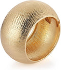 HZMAN 18K Gold Plated Wide Cuff Bracelet for Women - Premium Alloy Shiny Polished Double Layer Statement Bangle, Trendy Daily Wear Party Jewelry Accessory