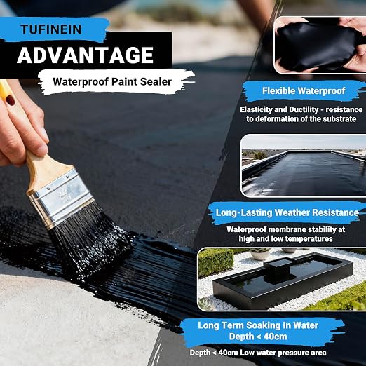 Rubber Liquid Waterproof Sealant, TUFINEIN 11 LB/5 KG Black Quick Drying Multi - Image 2