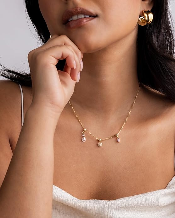 PAVOI 14K Gold Plated Dainty Necklace with Charms Set - Hypoallergenic Adjustable Chain Gold Charm Necklace for Women - Small Motif & Mantra 2 and 3-Pack Removable Pendants - Cute Jewelry Gifts