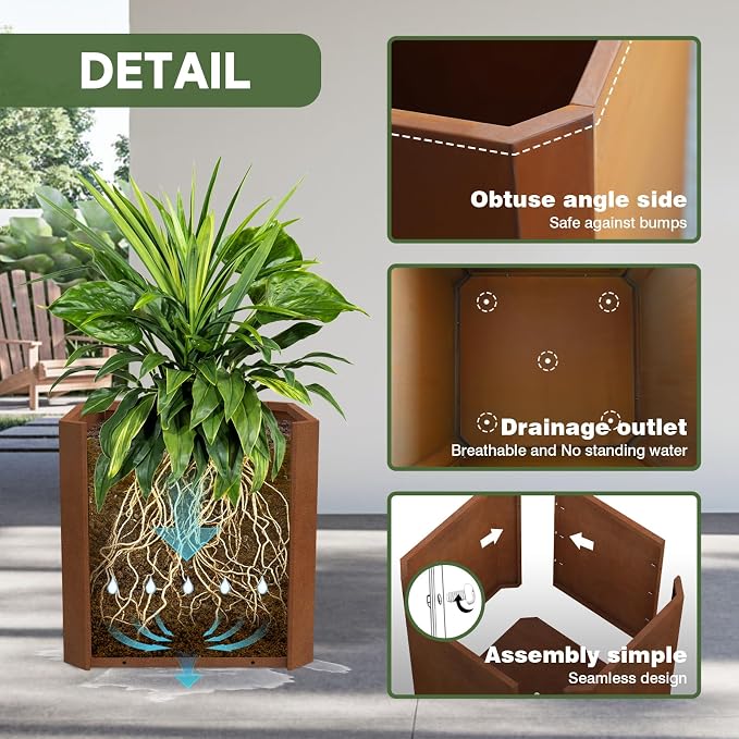 Corten Steel Planter Box 26”L x 26"W x 26"H Large Square Steel Planter Box | - Image 3
