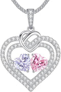 LOUISA SECRET Sparkling Double Heart Birthstone Necklaces for Women, 925 Sterling Silver Fine Jewelry, Pendant Heart Necklaces Birthday Anniversary Christmas Gift for Women Wife Mom Girlfriend Lady