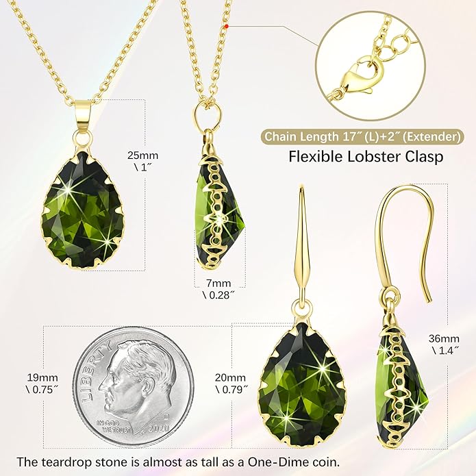 Linawe Crystal Jewelry Sets for Women, Imitation Diamond Pendant Necklace, Rhinestone Drop Dangle Earrings, Birthstone Cubic Zirconia Matching Wedding Jewelry, 14K Gold/Rose Gold/Silver Tones