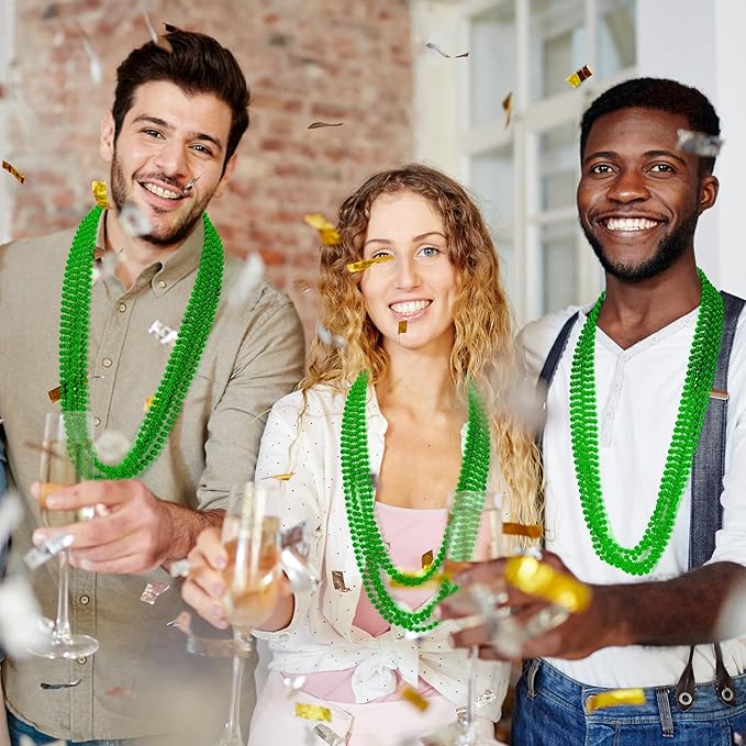 100 PCS St Patricks Day Beads Necklace, Mrdi Gras Beads Bulk, 33 Inches Round Beads Necklace Accessories Set, Luck Irish Beads Parade Throw Accessories for Mardi Gras St Patricks Day Party Favors