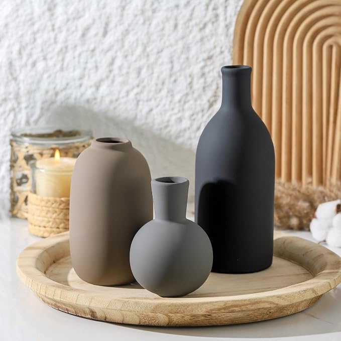 Ceramic Vase Set of 3, Rustic Farmhouse Vases Home Decor Pottery Pampas Vase - Image 8