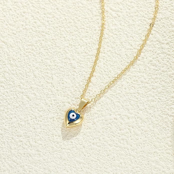 Evil Eye Necklace for Women 14K Gold Plated Delicate Necklaces Blue White CZ Diamond Pendant Necklace Cute Boho Tiny Evil Eye Lucky Protection Jewelry Gift for Women
