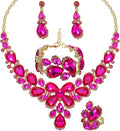 Women's Wedding Bridal Austrian Crystal Glass Teardrop Statement Necklace Dangle Earrings Bracelet Ring Wedding Party Jewelry Set for Bridal Bridesmaid