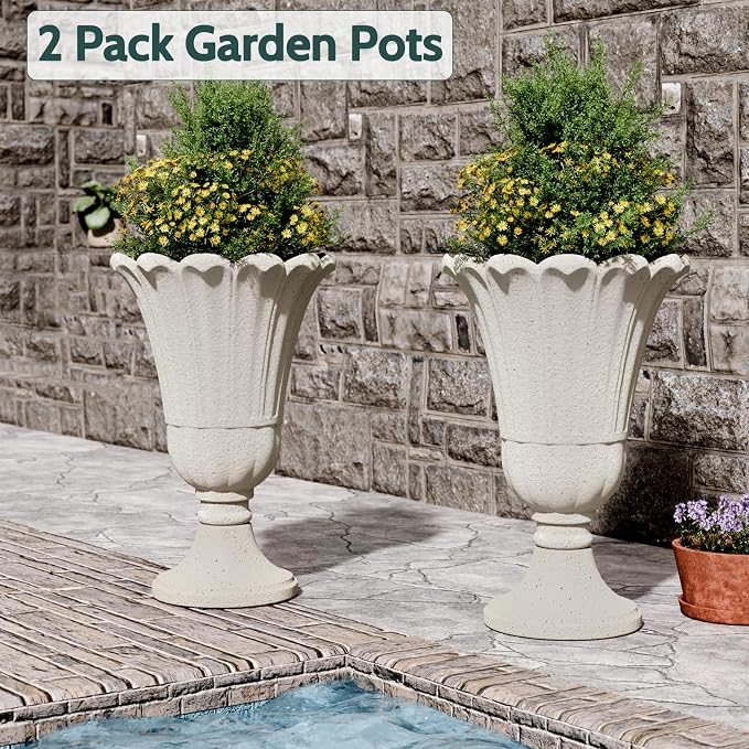 Tall Plastic Urn Planters and Pedestal - Image 4