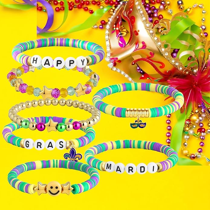 Friendship Beaded Bracelets for Women, Stackable Colorful Surfer Boho Clay Bead Stretch Bracelets