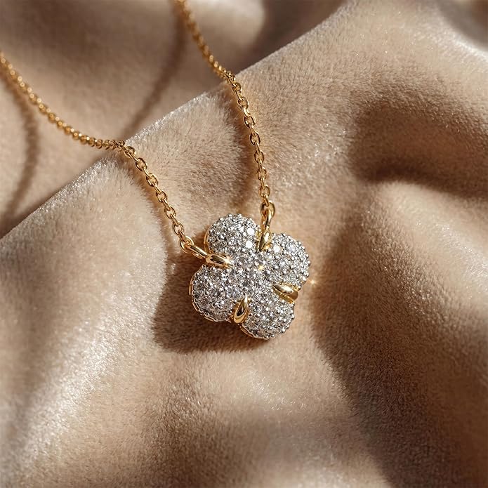 MEVECCO Dainty Gold Necklace For Women 18k Gold Plated Full CZ Pendant Necklace Handmade Necklace Jewelry Everyday Wear