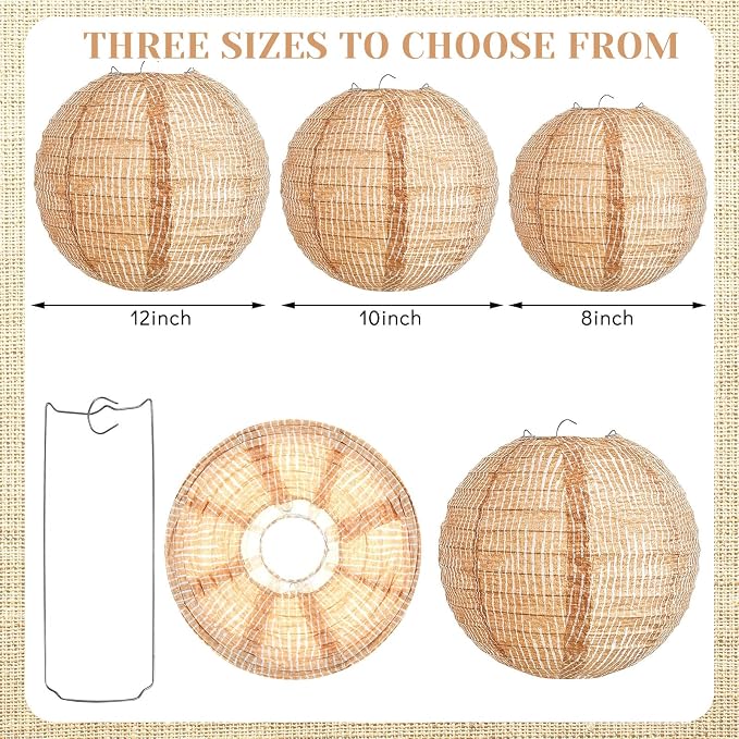 6 Pcs Print Burlap Paper Lanterns Classroom Decor, 8/10/12 Inch | Boho Hanging - Image 2