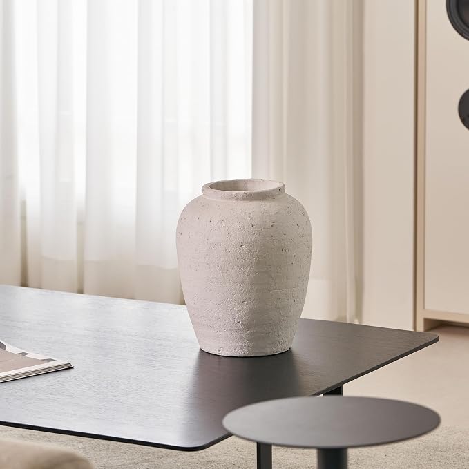 LB2 White Ceramic Large Vase, 11.8" Tall Zen Style, Terra Cotta Pitcher Vase - Image 2