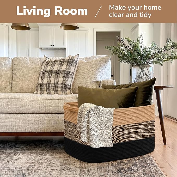 Goodpick 75L Large Woven Blanket Basket, Pillows & Toys, Living Room & Bedroom - Image 2