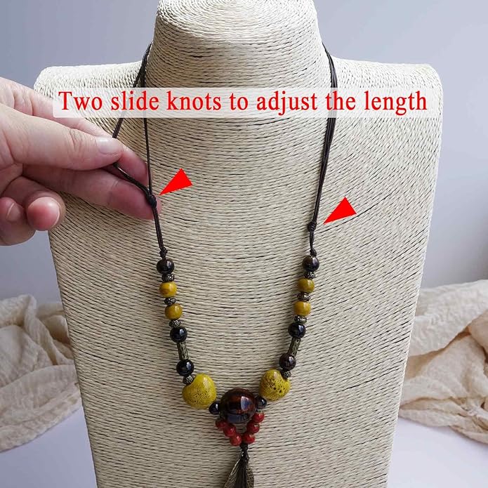 Boho Style Colorful Ceramic Bead Strand Necklace Adjustable Bohemian Jewelry Gift for Women, Fashion Clothing Matching Necklace