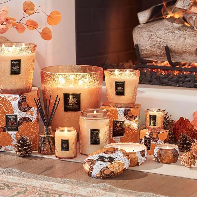 Voluspa Spiced Pumpkin Latte Large Scented Candle Jar 18 Oz, 100 Hr Burn | - Image 6