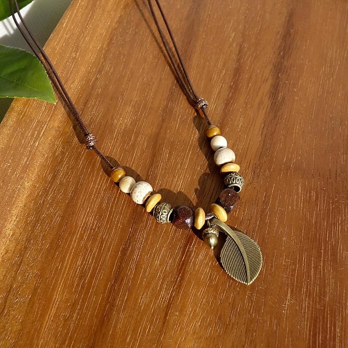 Boho Style Colorful Ceramic Bead Strand Necklace Adjustable Bohemian Jewelry Gift for Women, Fashion Clothing Matching Necklace