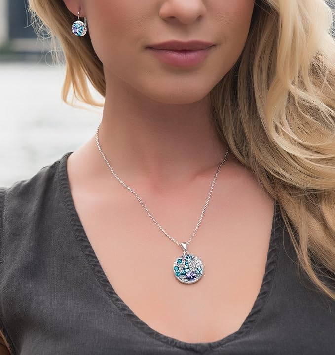 Leafael Ocean Bubble Women's Crystal Jewelry Set Costume Fashion Pendant Necklace Earring, Silver Tone or 18K Rose Gold Plated, 18" + 2", Birthday Gifts for Women