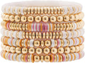 GOOJIDS Surfer Heishi Clay Bead Bracelets for Women Bohemian Stackable Gold Plated Beaded Stretch Bracelets Elastic Layering Friendship Bracelets Set Boho Jewelry