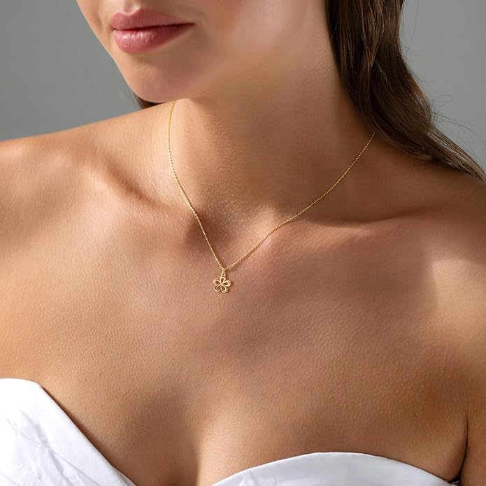 14K Gold Plated Dainty Pendant Butterfly Bead Boot Bee Baseball Flower Compass Airplane Heart Hummingbird Tree Necklace Simple Jewelry Gift for Women