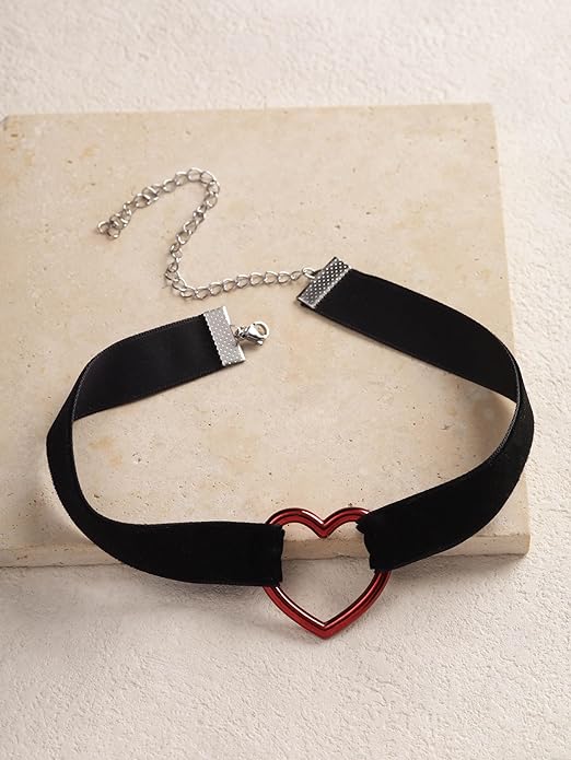 Sacina Black Velvet Heart Choker Necklace, Black Choker, Gothic Goth Vintage Necklace, Valentine Gift, Christmas Jewelry Gift For Women