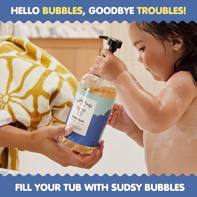 TUBBY TODD Bubble Bath for Kids, Toddlers & Babies - Hypoallergenic, Non-Irritating Sensitive Skin Bubble Bath - 2 Pack, 25 fl oz & 8 fl oz - Fragrance Free