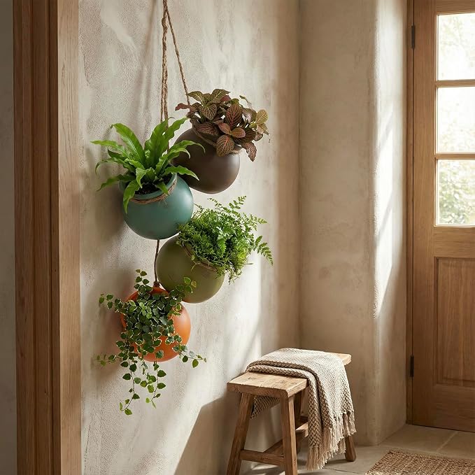 MyGift Dangling Southwest Desert Color Ceramic, 4 Pot Set | Wall or Ceiling - Image 4