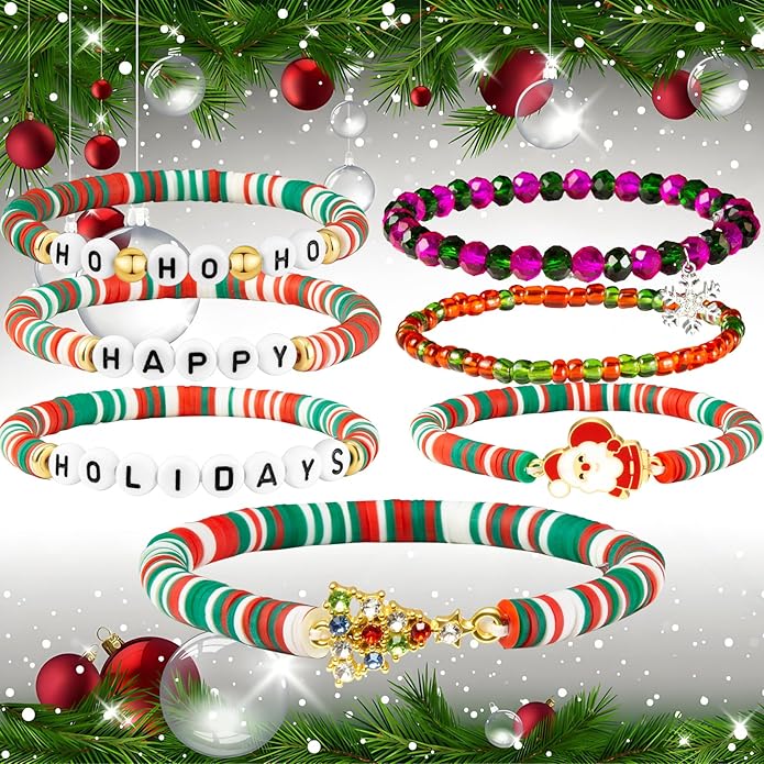 Friendship Beaded Bracelets for Women, Stackable Colorful Surfer Boho Clay Bead Stretch Bracelets