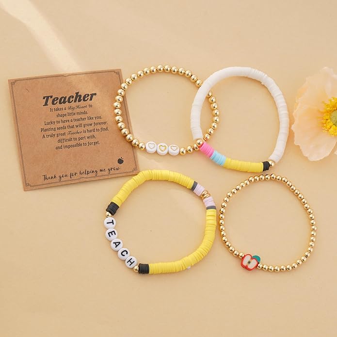 Heishi Beaded Stretch Bracelets for Women Stackable Polymer Clay Beads Bracelets Friendship Boho Summer Beach Bracelet Jewelry Set