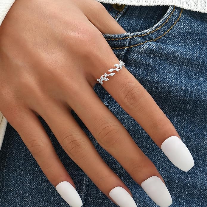 Sora Tuki Rings for Women Adjustable Leaf Ring Dainty Stackable Rings for Women Unique Purple Blue Red Green Ring for Women Trendy Jewelry