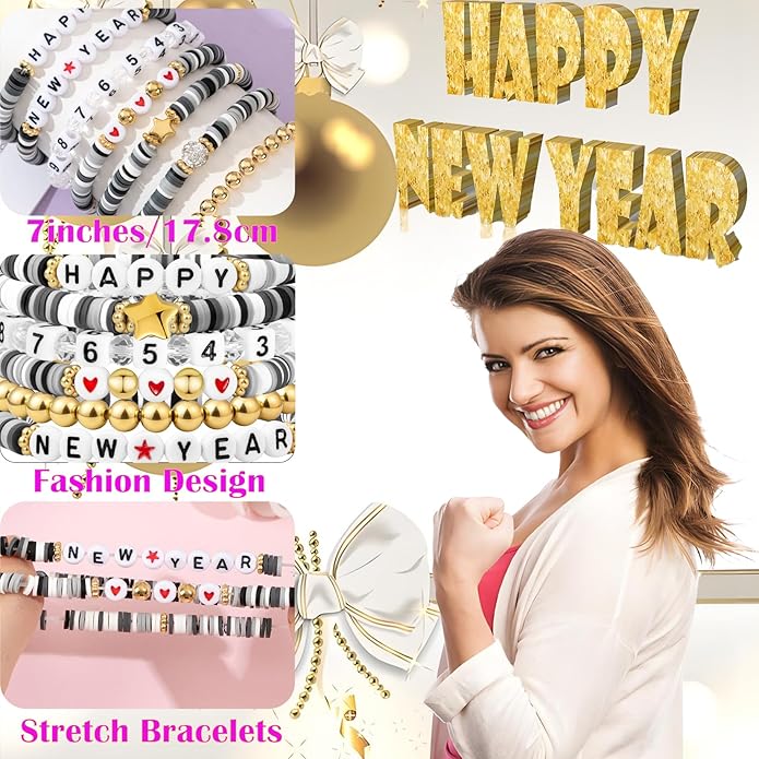 Friendship Beaded Bracelets for Women, Stackable Colorful Surfer Boho Clay Bead Stretch Bracelets