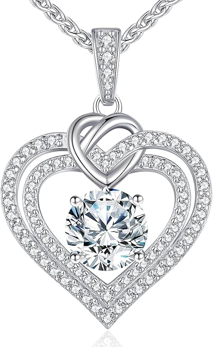 OOBEE Valentines Day Gift Moissanite Heart Necklaces for Women, 1- 4 Carat Moissanite 925 Sterling Silver 14K Gold Plated Pendant Necklace, Ideal Anniversary Birthday Christmas Mothers Day Jewelry Gifts for Mom Wife Her Girlfriend Daughter