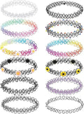 BodyJ4You 12PC Tattoo Choker Necklace for Women - 90s Choker Necklaces Y2K Fashion Trendy Vintage - Emo Black Choker Rainbow Pink White Purple Neon Green Blue Daisy Flower