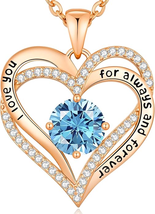 CDE Valentine's Day Gift Forever Love Heart Necklaces for Women, Wedding Anniversary, Birthday Mothers Christmas Day Gifts for Mom, Mother, Wife, S925 Silver Jewelry with Birthstone Pendant