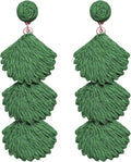 Raffia Dangle Earrings for Women - Boho Statement Rattan Drop Jewelry with Shell Design, Lightweight Summer Beach Trendy Accessories