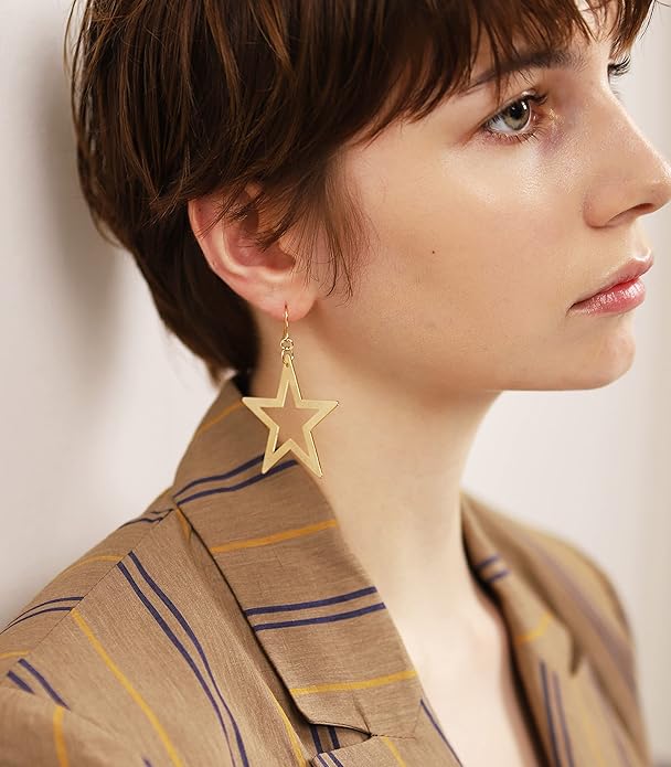 OZEL Gold Dangle Earrings for Women Brushed Finish, Matte Gold Statement Jewelry, 14k Gold Plated