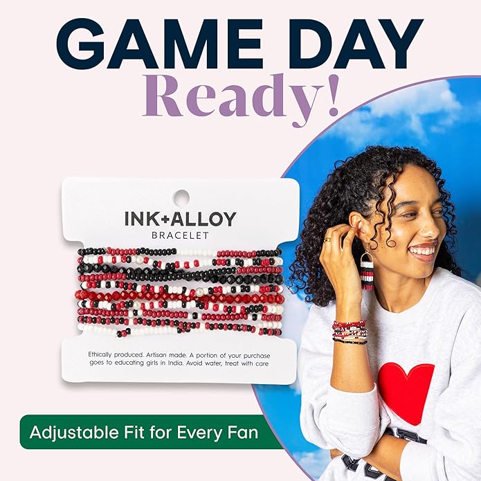 INK + ALLOY Game Day Bracelet Stacks, Beaded Bracelets for Football Gameday Outfits, Handmade Jewelry for College Students, Teachers, Football Moms, Set of 10