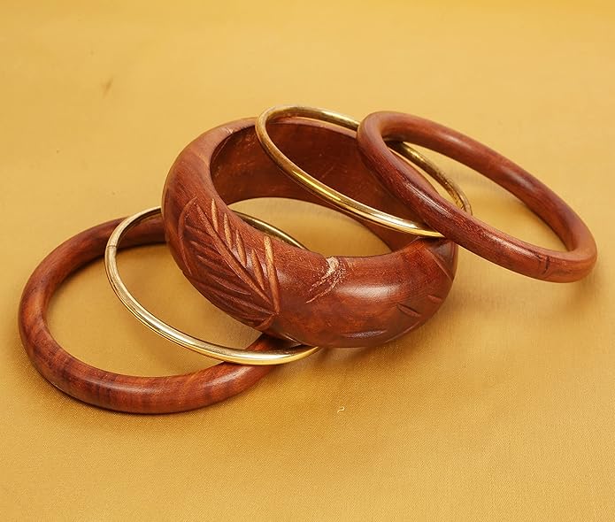 Touchstone wood bracelets for women bangle wooden jewelry handmade artisan bangles natural handcrafted brown olive stylish chunky boho bohemian bracelet brass metal inlaid woods stackable