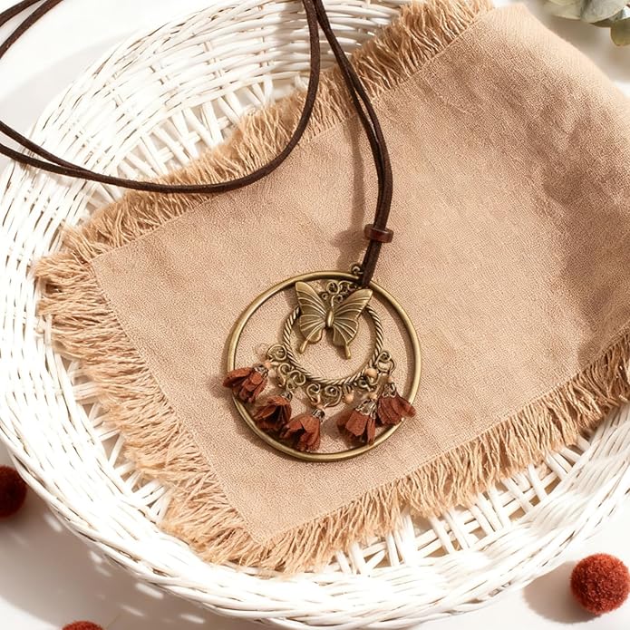 Boho Necklaces for Women, Vintage Pendant Necklaces Two Layers of Wear Choker, Adjustable Trendy Necklace Hippie Handmade Fashion Jewelry Accessories, Birthday Gifts