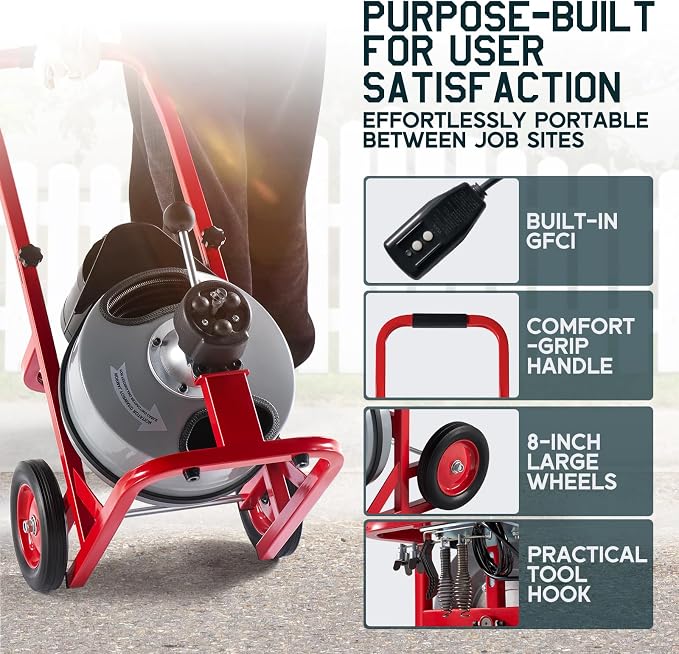 Albott 75 FT x 3/8 Inch Electric Drain Cleaner Machine | Auto-Feed Sewer Snake - Image 6