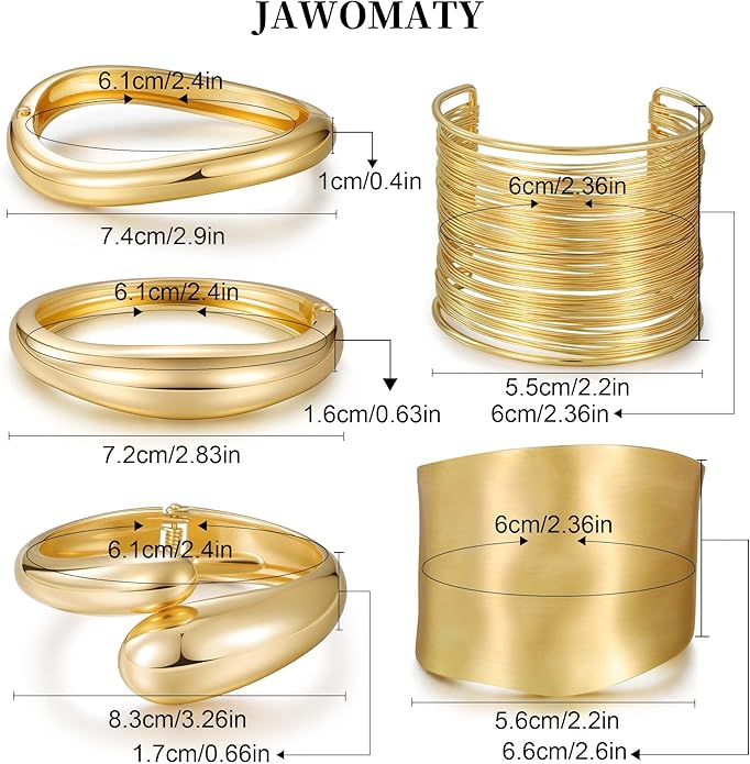 Chunky Gold Bangle Bracelets for Women, Premium Zamak 3 Alloy with 14K PVD Vacuum-Ion Plating & Electrophoretic Finish, Ideal for Parties, Weddings, Christmas & Valentine’s Day Gifts