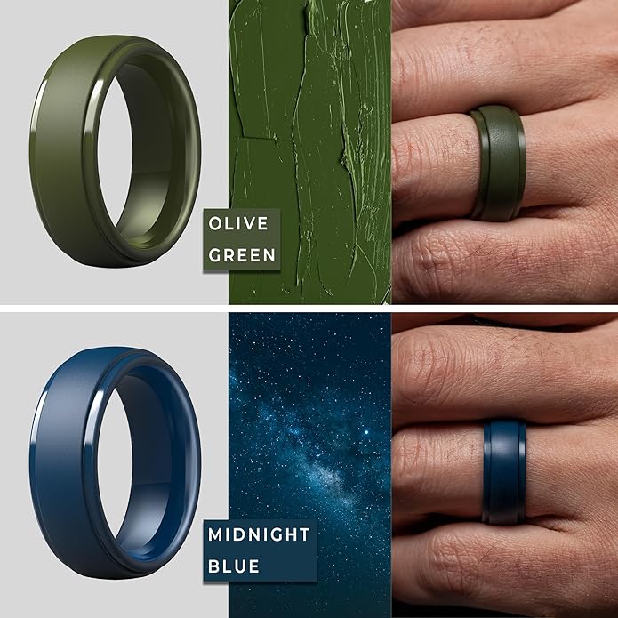 ThunderFit Silicone Rings for Men - 7 Rings / 4 Rings / 1 Ring Step Edge Rubber Wedding Bands 10mm Wide - 2.5mm Thick