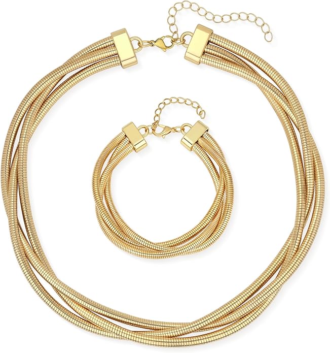 Chunky Gold Necklace for Women, Bold Big Wrap Choker Necklace for Women Gold Statement Necklace Lightweight Alloy Non-Tarnish Silver/Gold Collar Necklace Gold Choker Necklace Valentines Day Gifts for Her