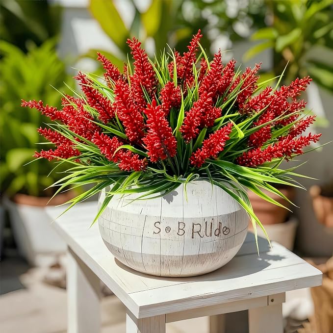 Geegoods 48 Bundles Red Artificial Plants Flowers Outdoor, UV Resistant | Faux - Image 3