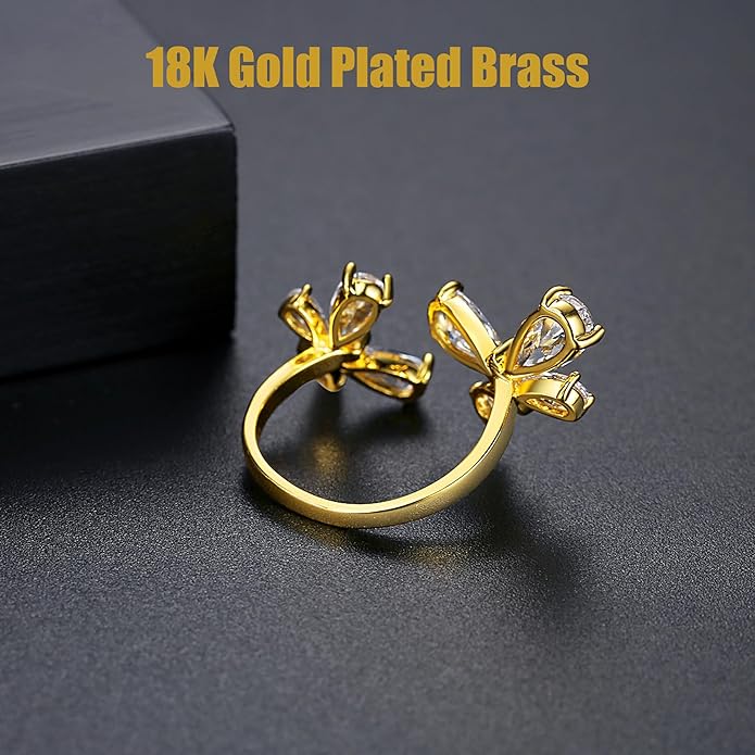 18K Gold Plated Rings for Women and Teen Girls Non Tarnish Cubic Zirconia Fidget Ring Butterfly/Snake/Mesh/Cross/Crown Knuckle Ring Open Adjustable Statement Stacking Chunky Rings